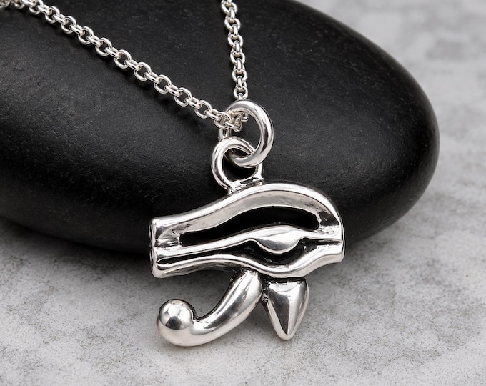 Sterling Silver Eye of Horus Necklace, Egyptian Eye of Ra Pendant, Ancient Egypt Protection Amulet, Egyptian Jewelry