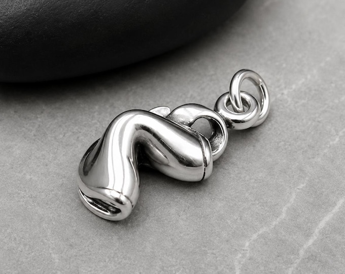 Sterling Silver 3D Fortune Cookie Charm, Chinese Food Pendant, Fortune Teller Jewelry, Good Luck Gift