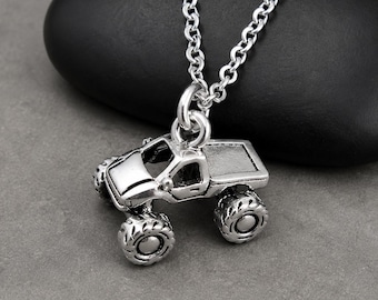 Monster Truck Necklace, Silver Monster Truck Charm, Monster Truck Pendant, Race Truck Necklace, Race Truck Charm, Monster Truck Gift Jewelry