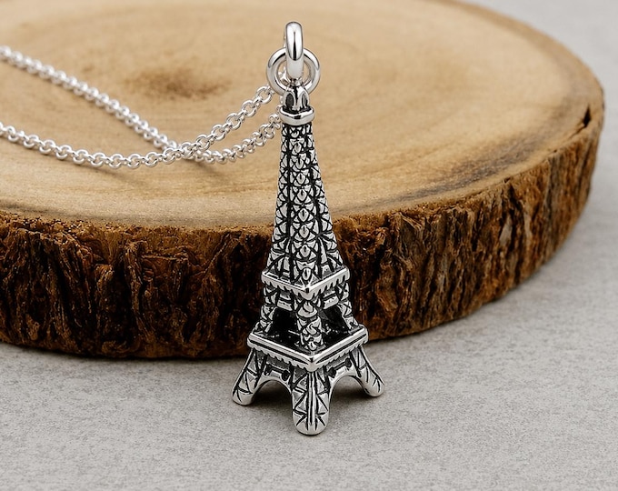 Sterling Silver Eiffel Tower Necklace, 3D Eiffel Tower Pendant, Paris France Necklace, Paris Jewelry, Travel Necklace, French Gift