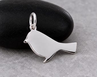Silver Robin Charm, Bird Silhouette Pendant for Necklace or Bracelet, Sparrow Charm, Songbird Charm, Nature Jewelry, Bird Lover Gift