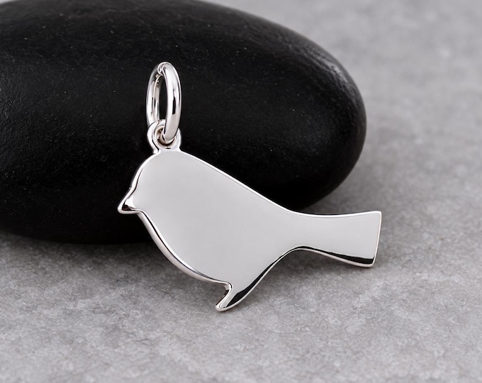 Silver Robin Charm, Bird Silhouette Pendant for Necklace or Bracelet, Sparrow Charm, Songbird Charm, Nature Jewelry, Bird Lover Gift