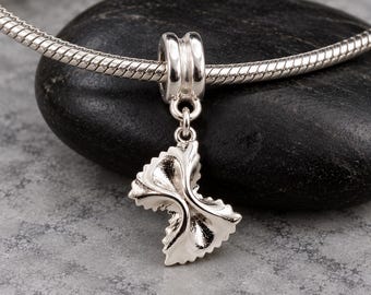 Farfalle European Charm, Silver Bowtie Pasta Dangle Charm, Pasta Charm with Bail, Butterfly Pasta Charm, Pasta Lover Charm, Pasta Gift