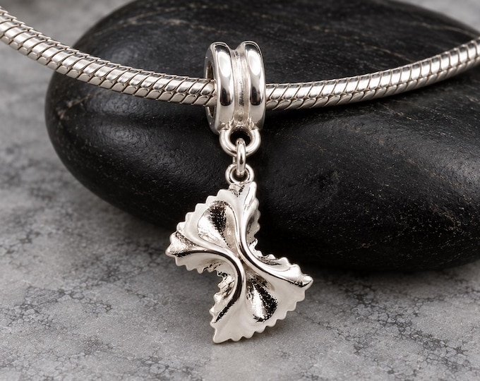 Farfalle European Charm, Silver Bowtie Pasta Dangle Charm, Pasta Charm with Bail, Butterfly Pasta Charm, Pasta Lover Charm, Pasta Gift