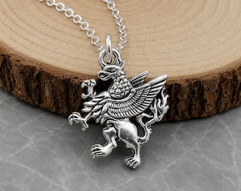 Griffin Necklace, Silver Plated Gryphon Charm Necklace, Gryphon Necklace, Griffin Charm, Griffin Gift, Griffin Jewelry