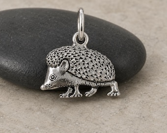 Hedgehog Charm, Silver Hedgehog Pendant, Woodland Animal Jewelry, Porcupine Charm, Forest Creature Gift, Necklace or Bracelet Charm