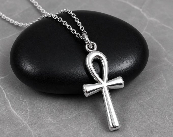 Ankh Necklace, 925 Sterling Silver Ankh Charm on a Silver Cable Chain, Egyptian Charm Necklace, Crux Charm, Ankh Gift, Egyptian Jewelry