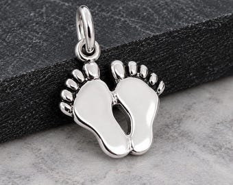 Feet Charm, 925 Sterling Silver Footprints Charm for Necklace or Bracelet, Baby Feet Charm, Newborn Footprints Charm,  Baby Shower GIft