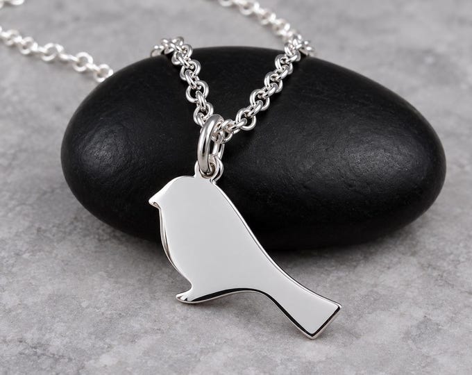 Silver Robin Necklace, Bird Silhouette Charm, Songbird Pendant, Sparrow Jewelry, Nature Lover Gift