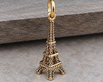 Gold Eiffel Tower Charm, 3D Eiffel Tower Necklace Charm, Paris Charm, France Charm, Travel Charm, Eiffel Tower Gift, Eiffel Tower Jewelry