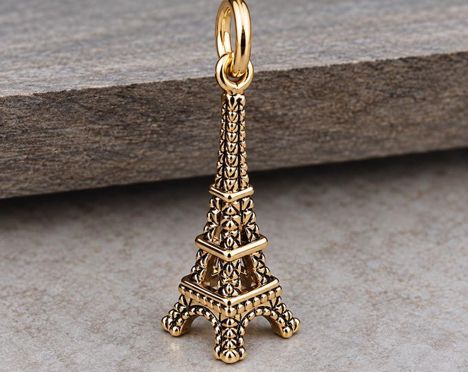 Gold Eiffel Tower Charm, 3D Eiffel Tower Necklace Charm, Paris Charm, France Charm, Travel Charm, Eiffel Tower Gift, Eiffel Tower Jewelry