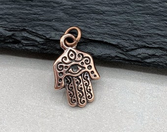 CLOSEOUT -  Hamsa Charm - Antique Copper Hamsa Hand Symbol Charm for Necklace or Bracelet