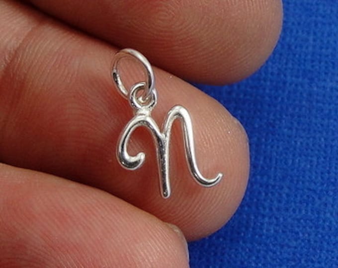 Script Letter N Initial Charm - Sterling Silver Cursive Letter N Alphabet Charm