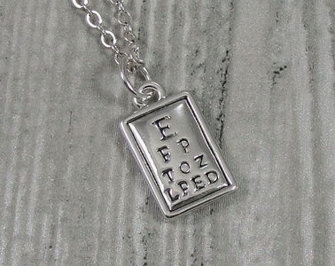 Snellen Eye Chart Necklace, Silver Eye Chart Necklace on a Silver Cable Chain