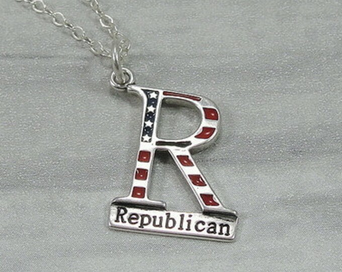 Republican Necklace, Sterling Silver Republican Charm on a Silver Cable Chain