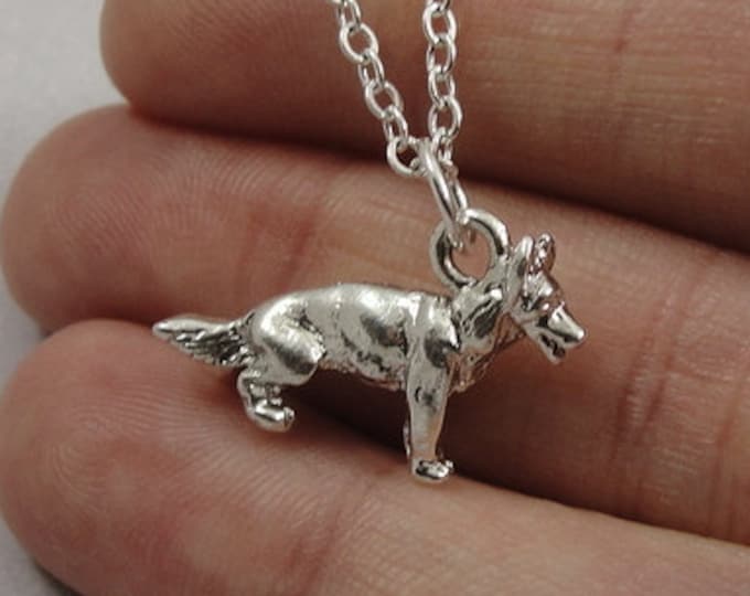 German Shepherd Necklace, Silver German Shepherd Dog Charm on a Silver Cable Chain