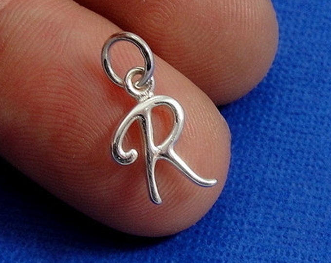 Script Letter R Initial Charm - Sterling Silver Cursive Letter R Alphabet Charm