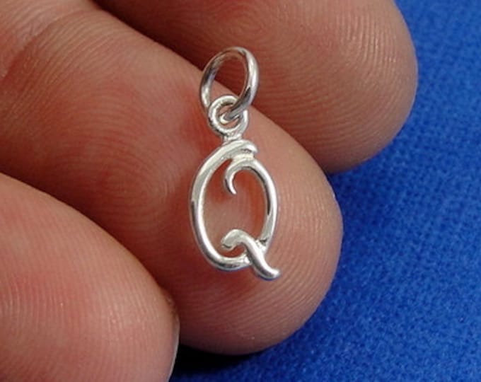 Script Letter Q Initial Charm - Sterling Silver Cursive Letter Q Alphabet Charm