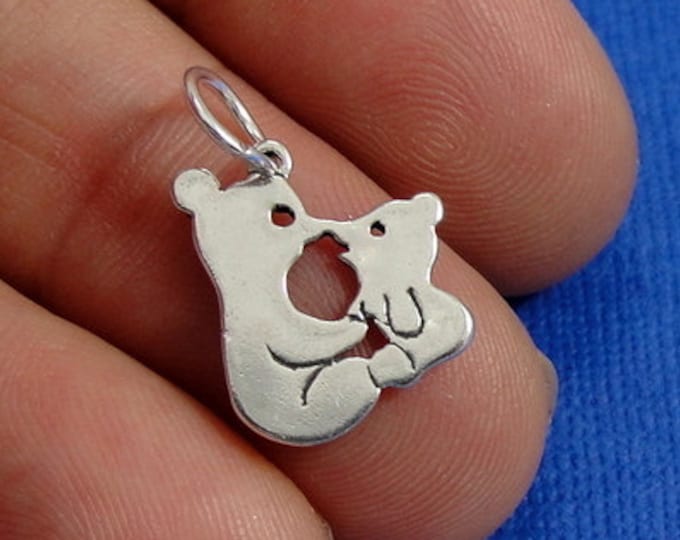 Kissing Bears Charm - Sterling Silver Mama and Baby Bear Charm for Necklace or Bracelet