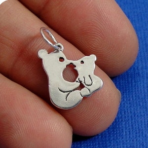 Kissing Bears Charm - Sterling Silver Mama and Baby Bear Charm for Necklace or Bracelet