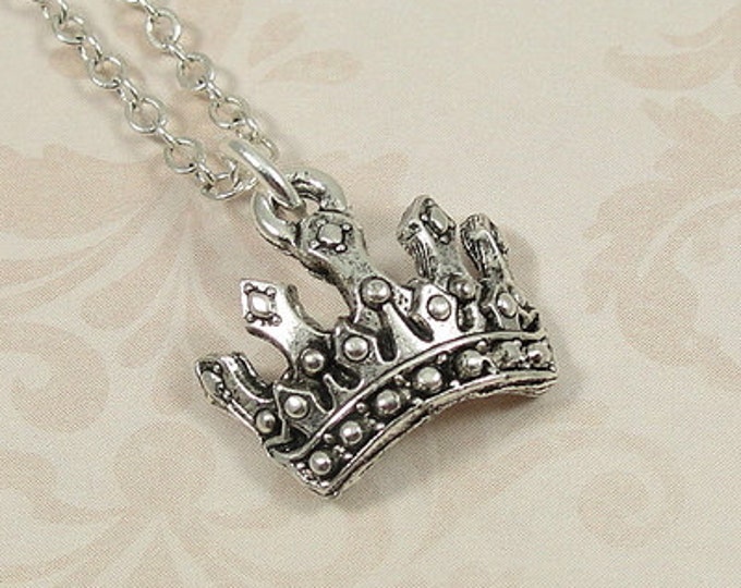 Royal Crown Necklace, Silver Royal Crown Charm on a Silver Cable Chain