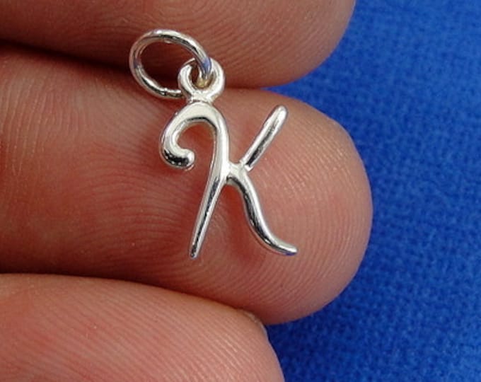Script Letter K Initial Charm - Sterling Silver Cursive Letter K Alphabet Charm