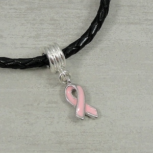 Pink Awareness Ribbon European Dangle Bead Charm - Silver and Pink Breast Cancer Awareness Charm for European Bracelet