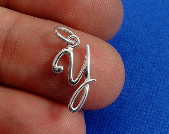 Script Letter Y Initial Charm - Sterling Silver Cursive Letter Y Alphabet Charm