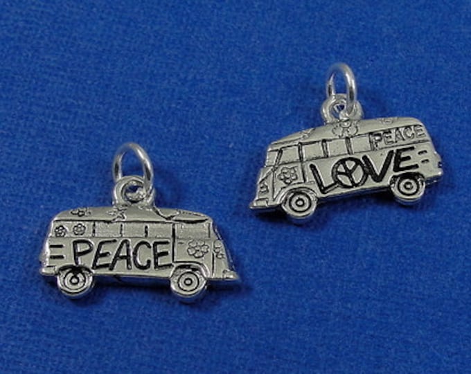 Hippie Van Charm - Silver Plated Love and Peace Hippie Van Charm for Necklace or Bracelet