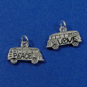 Hippie Van Charm Silver Plated Love and Peace Hippie Van Charm for Necklace or Bracelet image 1