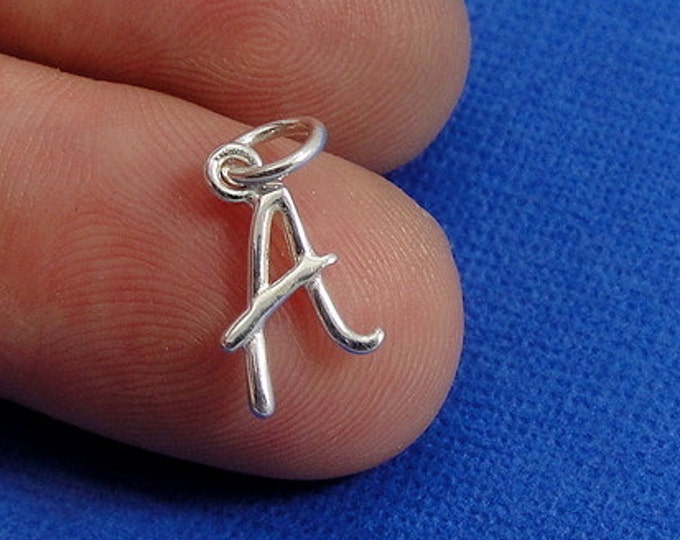 Script Letter A Initial Charm - Sterling Silver Cursive Letter A Alphabet Charm