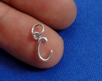 Script Letter C Initial Charm - Sterling Silver Cursive Letter C Alphabet Charm