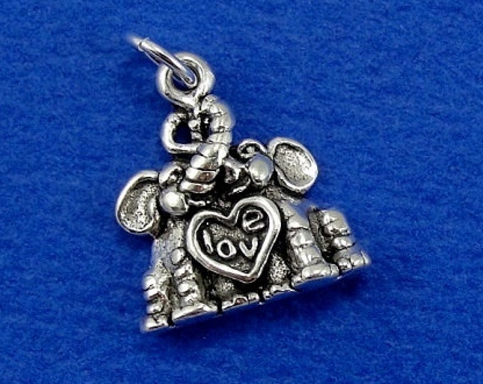 Love Elephants Charm - Sterling Silver Elephant Love Charm for Necklace or Bracelet