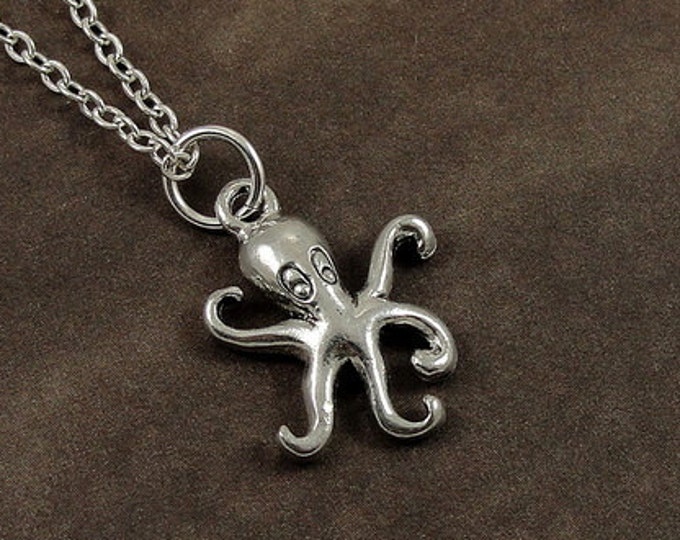 Octopus Necklace, Silver Octopus Charm on a Silver Cable Chain