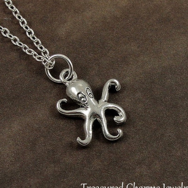 Octopus Necklace, Silver Octopus Charm on a Silver Cable Chain