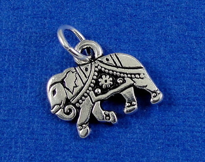 Indian Elephant Charm - Silver Plated Indian Elephant Gita Charm for Necklace or Bracelet