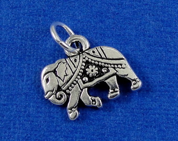 Indian Elephant Charm - Silver Plated Indian Elephant Gita Charm for Necklace or Bracelet