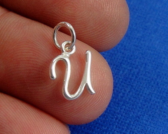 Script Letter U Initial Charm - Sterling Silver Cursive Letter U Alphabet Charm