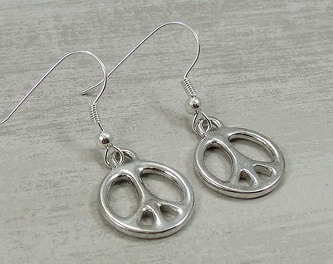 Peace Sign Earrings, Silver Plated