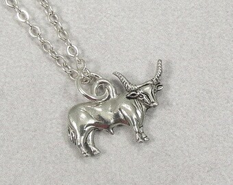 Longhorn Bull Necklace, Silver Bull Cattle Charm on a Silver Cable Chain