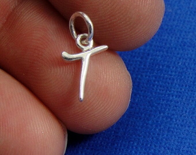 Script Letter T Initial Charm - Sterling Silver Cursive Letter T Alphabet Charm