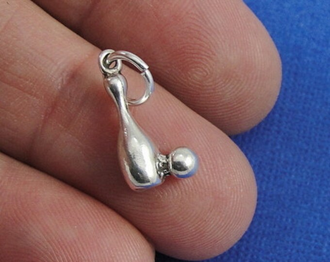 Tiny Bowling Pin and Ball Charm - Sterling Silver Bowling Charm for Necklace or Bracelet