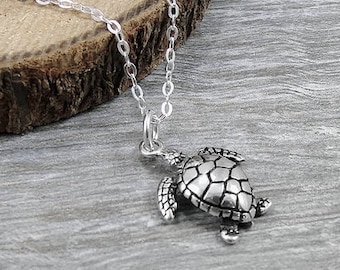 Sea Turtle Necklace, Sterling Silver Sea Turtle Charm on a Silver Cable Chain