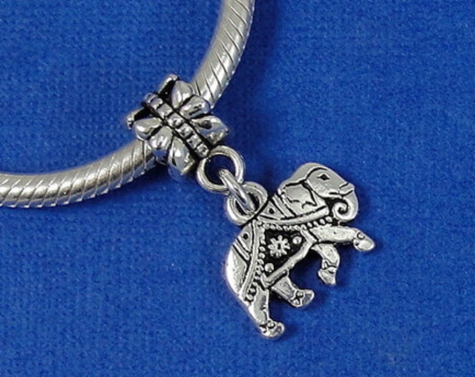 Indian Elephant European Dangle Bead Charm - Silver Indian Elephant Charm for European Bracelet