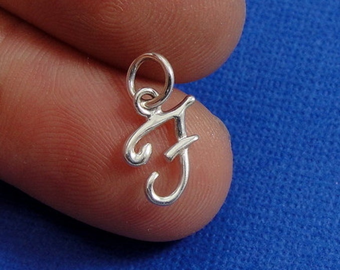 Script Letter F Initial Charm - Sterling Silver Cursive Letter F Alphabet Charm