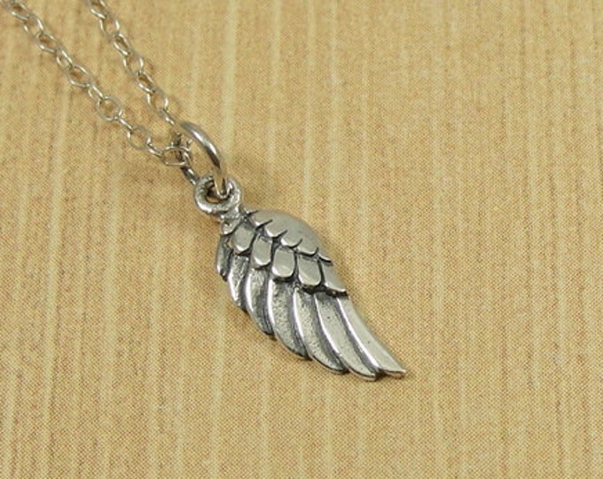 Tiny Angel Wing Necklace, Sterling Silver Angel Wing Charm on a Silver Cable Chain