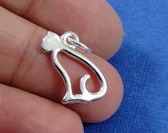 Cat Silhouette Charm - Silver Cat Outline Charm for Necklace or Bracelet