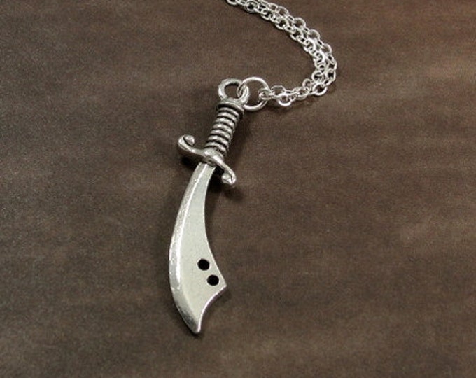 Scimitar Sword Necklace, Silver Plated Scimitar Sword on a Silver Cable Chain
