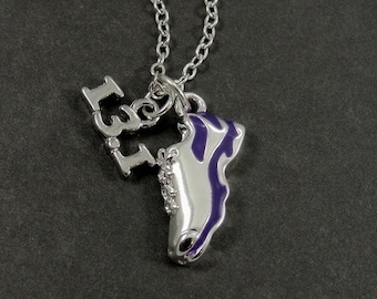 CLOSEOUT, Half Marathon Running Shoe Necklace, Silver and Purple 13.1 Half Marathon Shoe Charm on a Silver Cable Chain