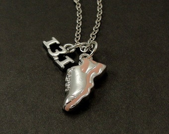 CLOSEOUT, Half Marathon Running Shoe Necklace, Silver and Light Pink 13.1 Half Marathon Shoe Charm on a Silver Cable Chain